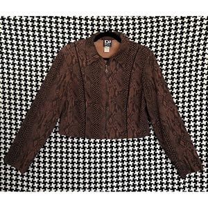 Vintage 90s snakeskin print brown and black cropped fall zip jacket. Size medium
